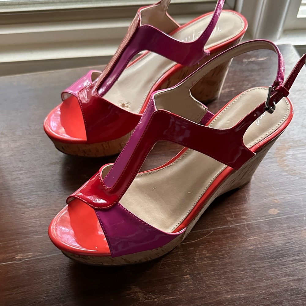 Marc Fisher Pink and Red Wedge Sandals